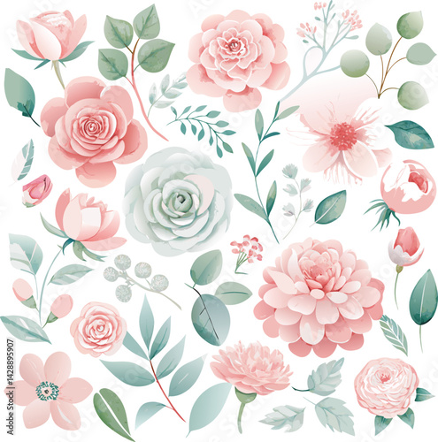 Wallpaper Mural Seamless pink rose floral pattern vector art design Torontodigital.ca
