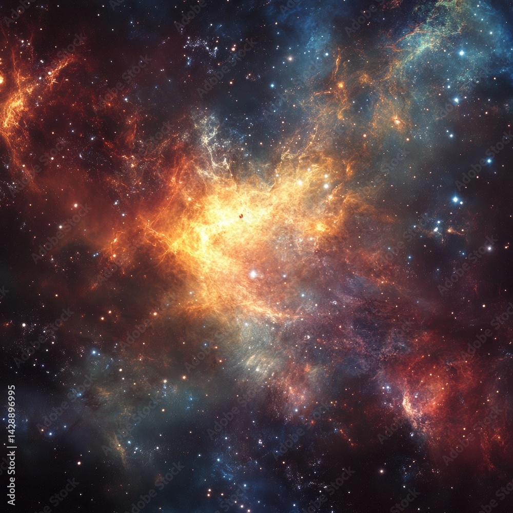 Fototapeta premium Dramatic cosmic explosion illuminates the depths of space with vibrant colors and intricate textures showcasing the wonders of the universe