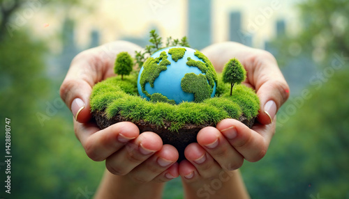 hands holding green lovely earth