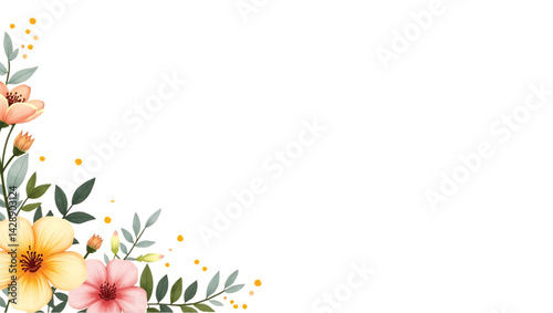 Floral border, greeting card with pink flowers, can be used as invitation card for wedding, birthday and other holiday and summer background, watercolor peonies