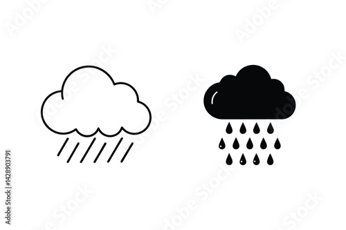 Rain Cloud Icons Featuring Minimalist Vector Illustrations Of Weather Conditions