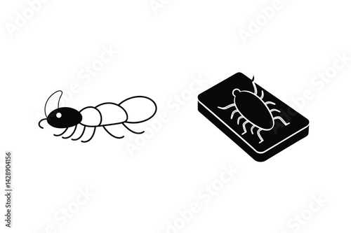 Ant And Cockroach In Black And White Cartoon Isolated On White