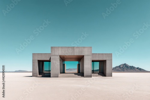 Obraz na płótnie Minimalist Concrete Structure Against Clear Blue Sky and Mountain View w salonie