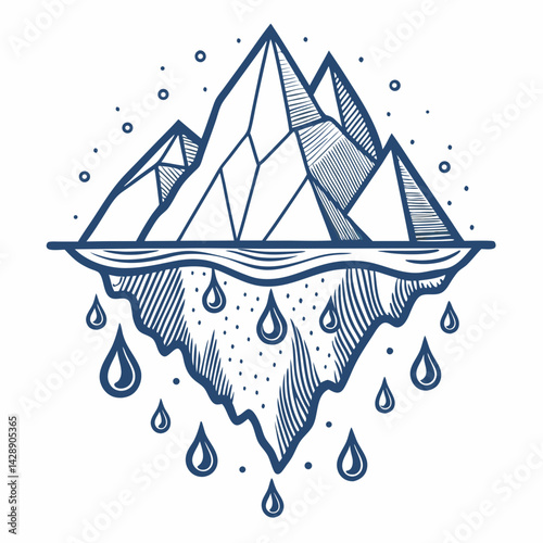 Create a vector illustration of a bold, melting iceberg with dramatic, thick strokes.  Show detail in the fractured ice.