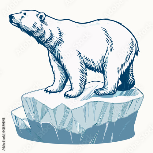 Create a bold, vector illustration of a standing polar bear, emphasizing thick outlines and strong contrasts.  Include detailed fur texture.