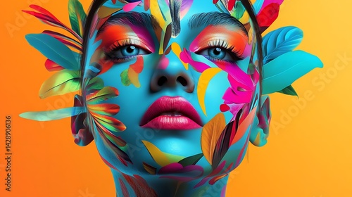 a woman face adorned with vibrant abstract paint strokes