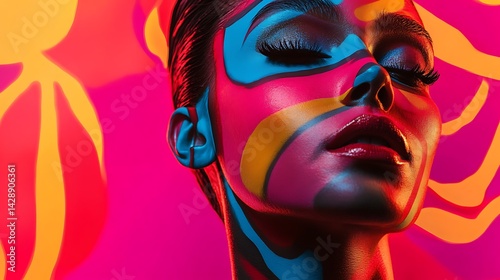 a woman face adorned with vibrant abstract paint strokes