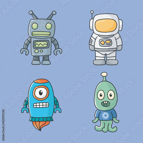 Space galaxy character cartoon set in isolated background