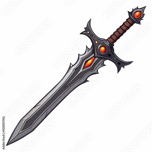 Design a bold, vector illustration of a demonic sword with sharp, detailed edges and a menacing silhouette.  Include heavy black stroke.