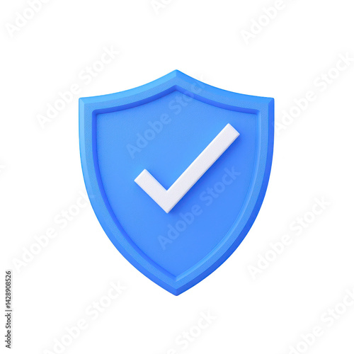 blue shield icon with white checkmark symbolizes security and protection, conveying sense of safety and trust