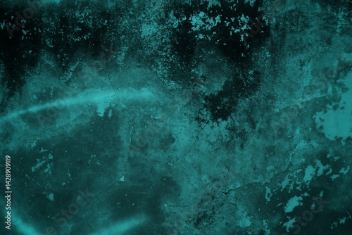 cracked wall background with light green rays, The background is a combination of dark green and black on the side there is a dark vignette
