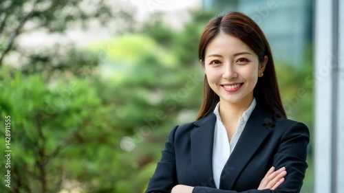 正面の日本人の女性会社員のポートレート写真（サラリーマン・スーツ・上司・起業家・経営者）	
 photo