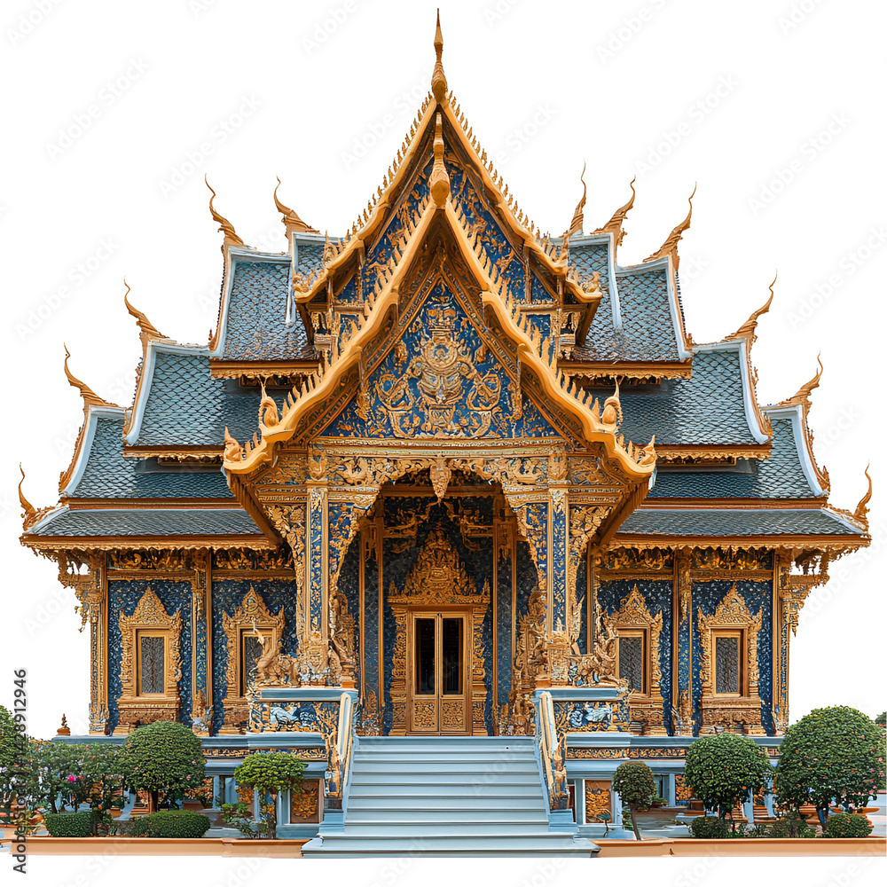 Fototapeta premium Magnificent Thai Temple Blue Gold Architecture