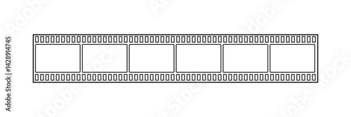 Film strip frame illustration on white background. Photo film tape reel icon. Vintage movie slide frame concept.