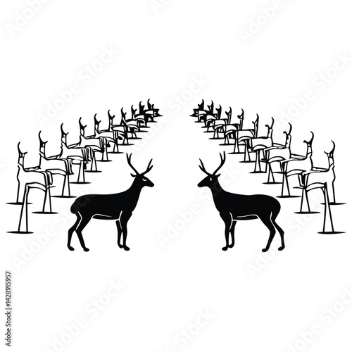 Abstract deer meeting hall silhouette art two bucks face each other