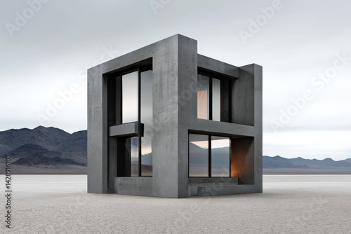 Modern Minimalist Concrete Structure in Barren Landscape Setting
