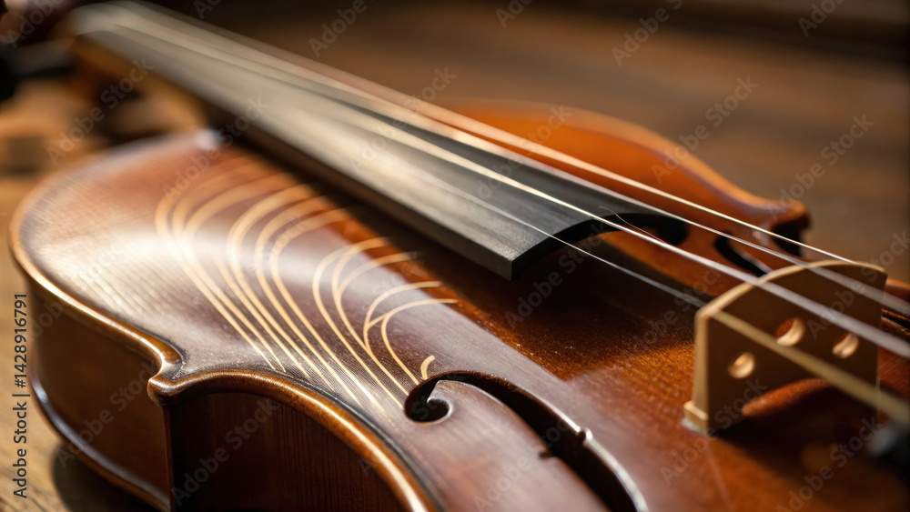 close up of wooden string instrument showcasing intricate details and craftsmanship, evoking sense of artistry and musicality