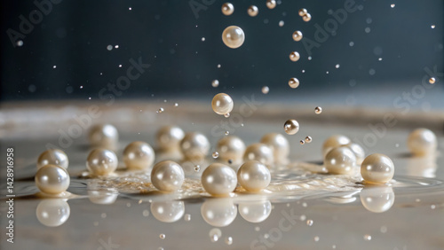 Obraz na płótnie Close up of pearls splashing in liquid, creating mesmerizing scene of elegance and beauty w salonie