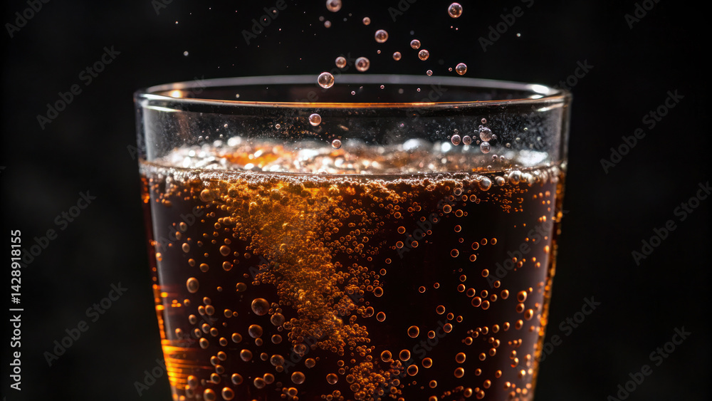 refreshing glass of carbonated beverage with bubbles rising and fizzing, creating inviting atmosphere