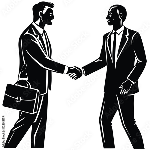 Two businessmen shaking hands making an agreement in monochrome isolated vector