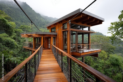 Modern Treehouse with Scenic Views in Lush Green Forest Setting