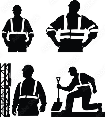 Vector set of construction worker. isolated on white background.