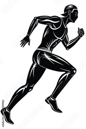 Male runner silhouette graphic vector illustration speed athleticism black and white design