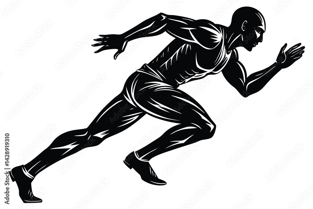 Naklejka premium Monochrome vector illustration of a muscular man running with great speed