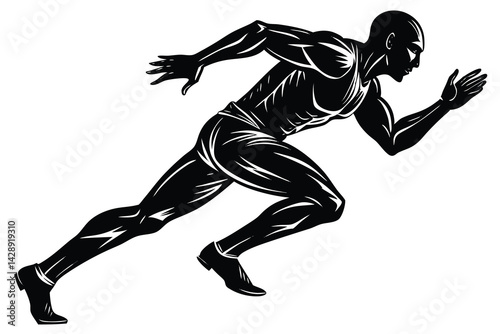 Monochrome vector illustration of a muscular man running with great speed