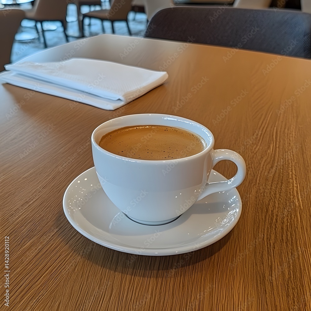 Obraz premium Espresso Coffee in White Cup on Wooden Table