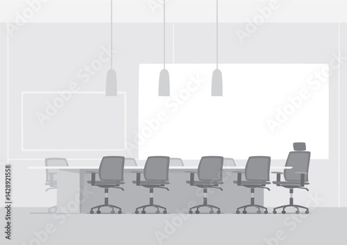 meeting room with office chair windows light screen and leader boss chair in grey color 
