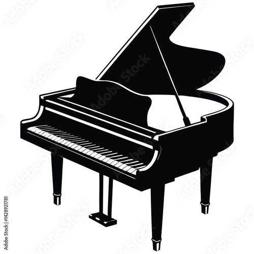 Isolated Black Vector Musician using Element grand piano With White Background
