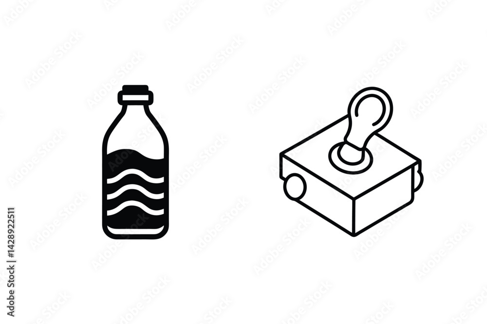 Fototapeta premium Simple Line Art Icons Featuring A Water Bottle And A Toggle Switch