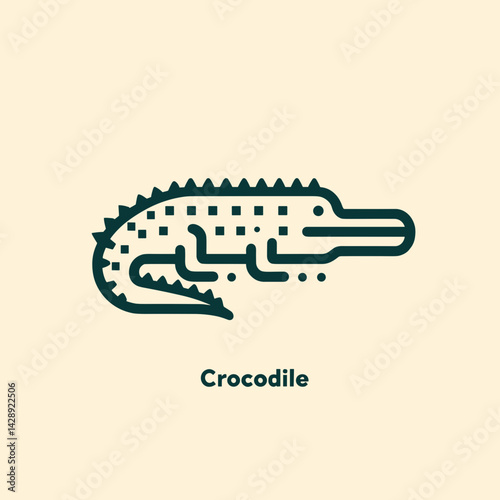 Minimalist line illustration of a crocodile with simple text label in an educational style