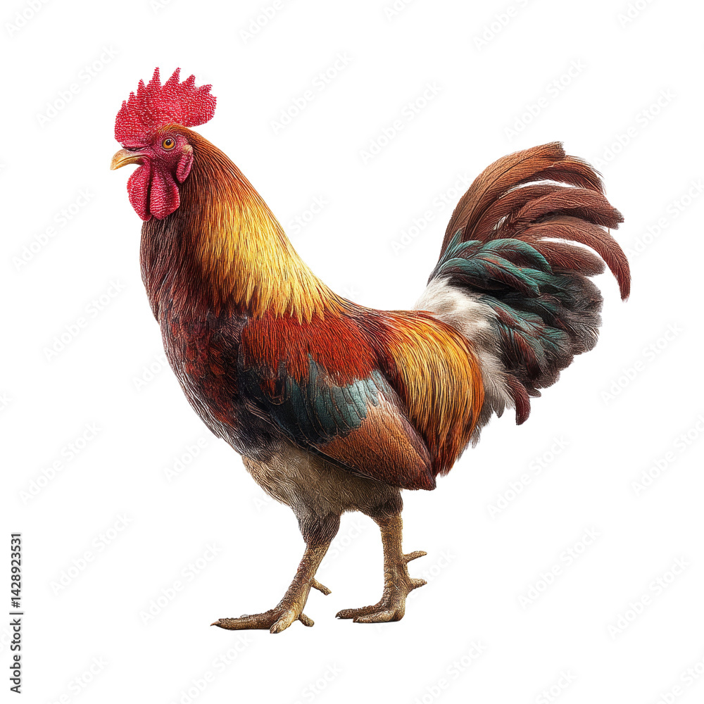 Fototapeta premium Vibrant Rooster Portrait on a Black Background