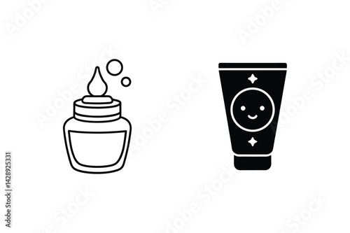 Skincare Products Illustration Serum Bottle And Moisturizer Tube In Black And White