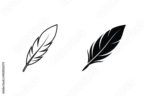 Black And White Feather Set Silhouette Vector Illustration Design Element Isolated