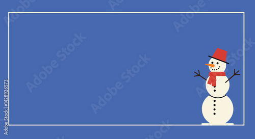 Minimalist frame border design with a snowman, simple and clean style, empty space for text
