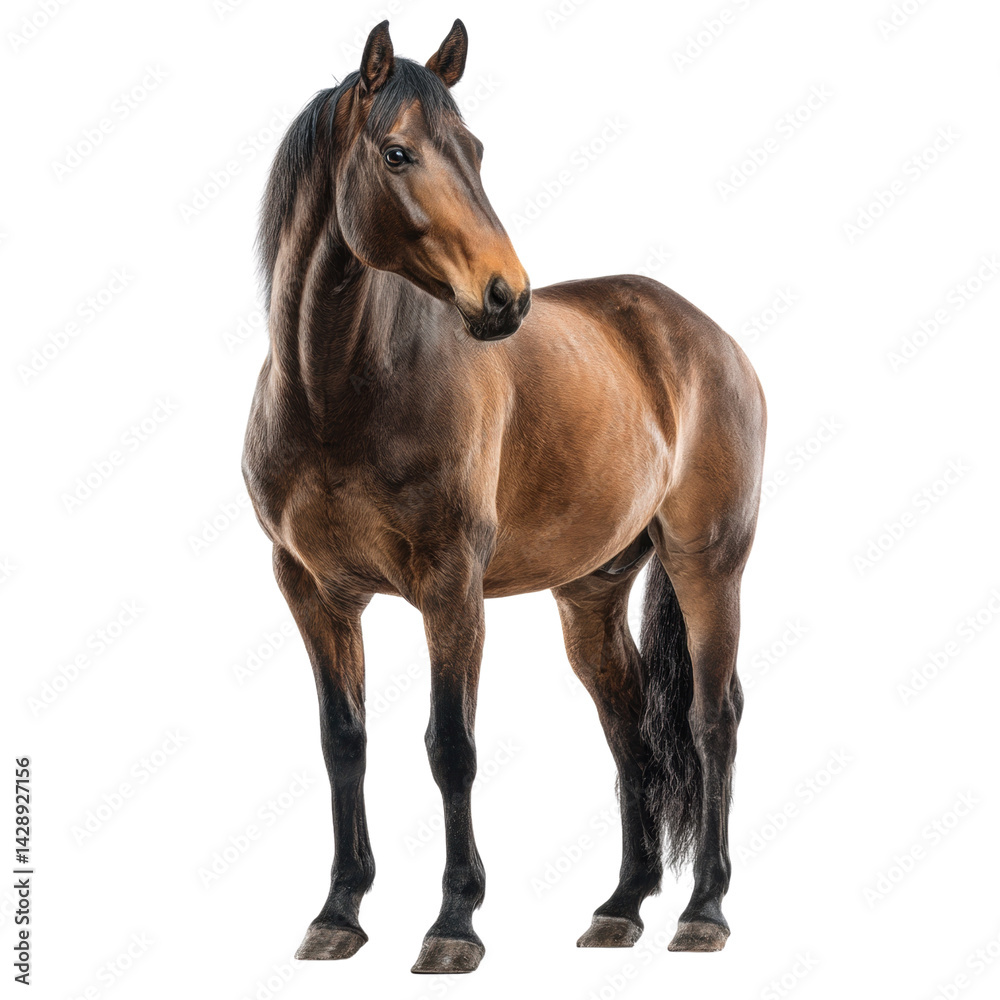 Obraz premium Majestic Brown Horse on Black Background on a white background.