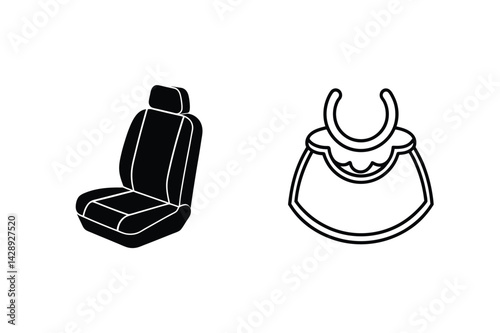Black And White Vector Icons Car Seat And Bib Apparel Design