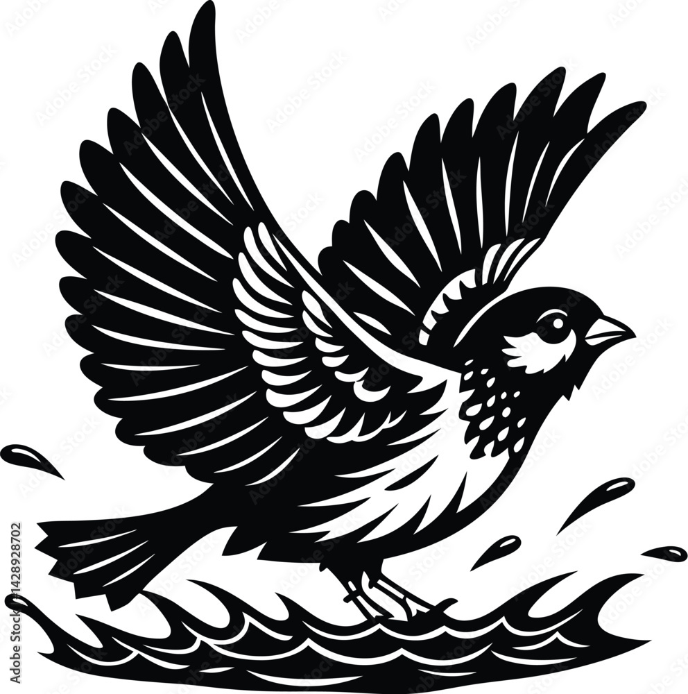 Fototapeta premium Sparrow Landing Water Splash Graphic Art