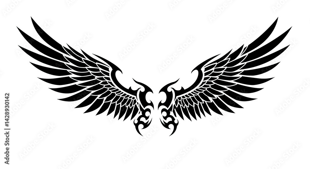 Obraz premium Tribal Wings Tattoo Design with Black Ink, and Vector Art.