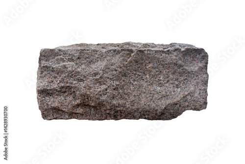 Large square granite boulder isolated on white background. 