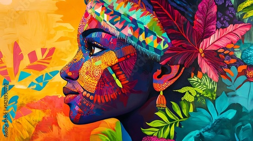 a woman face adorned with vibrant abstract paint strokes