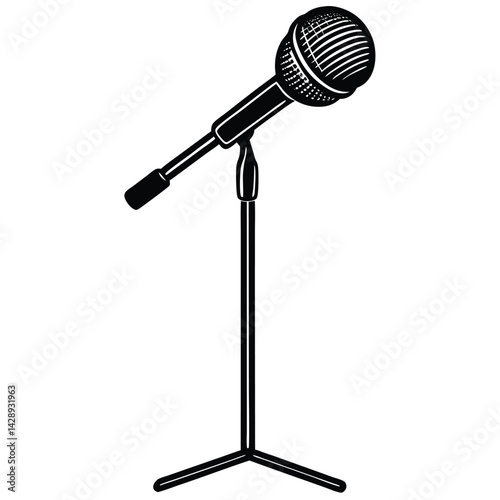 Isolated Black Vector Musician using Element microphone stand With White Background