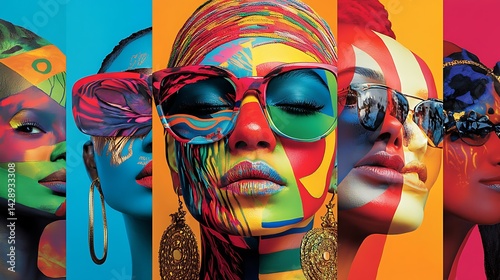 a woman face adorned with vibrant abstract paint strokes