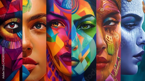 a woman face adorned with vibrant abstract paint strokes