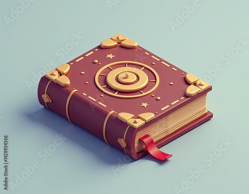 Obraz na płótnie Magical Book 3D Render Fantasy Journal with Gold Accents and Red Cover w salonie