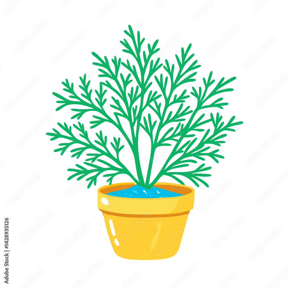 Obraz premium Cartoon Potted Plant Illustration on Black Background
