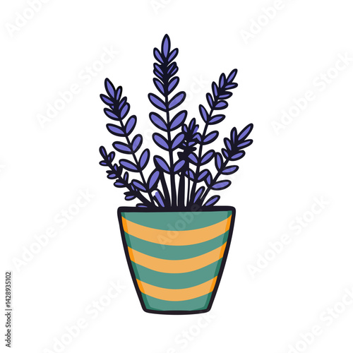 Cartoon Lavender Plant in Pot Illustration on Black